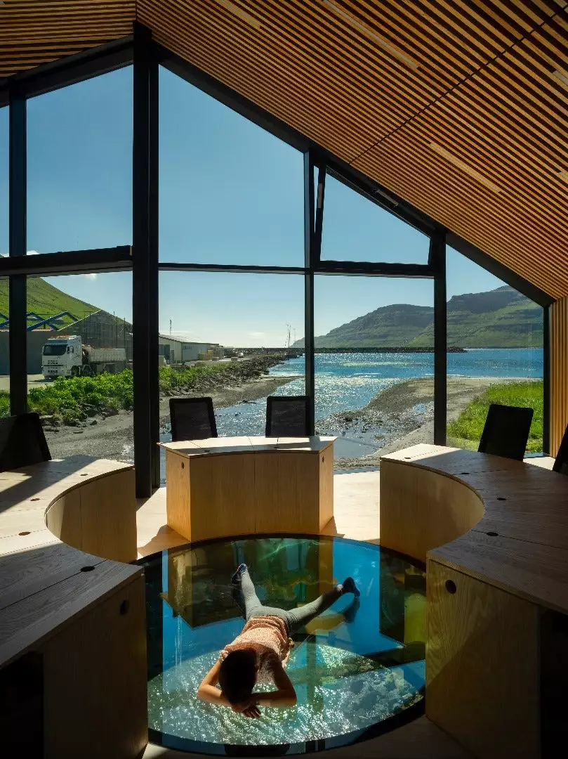 The Eysturkommuna Town Hall features a glass opening in its floor