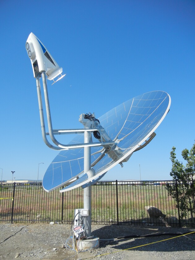 PNNL’s concentrating solar power system for natural gas power plants, installed on a mirrored parabolic dish