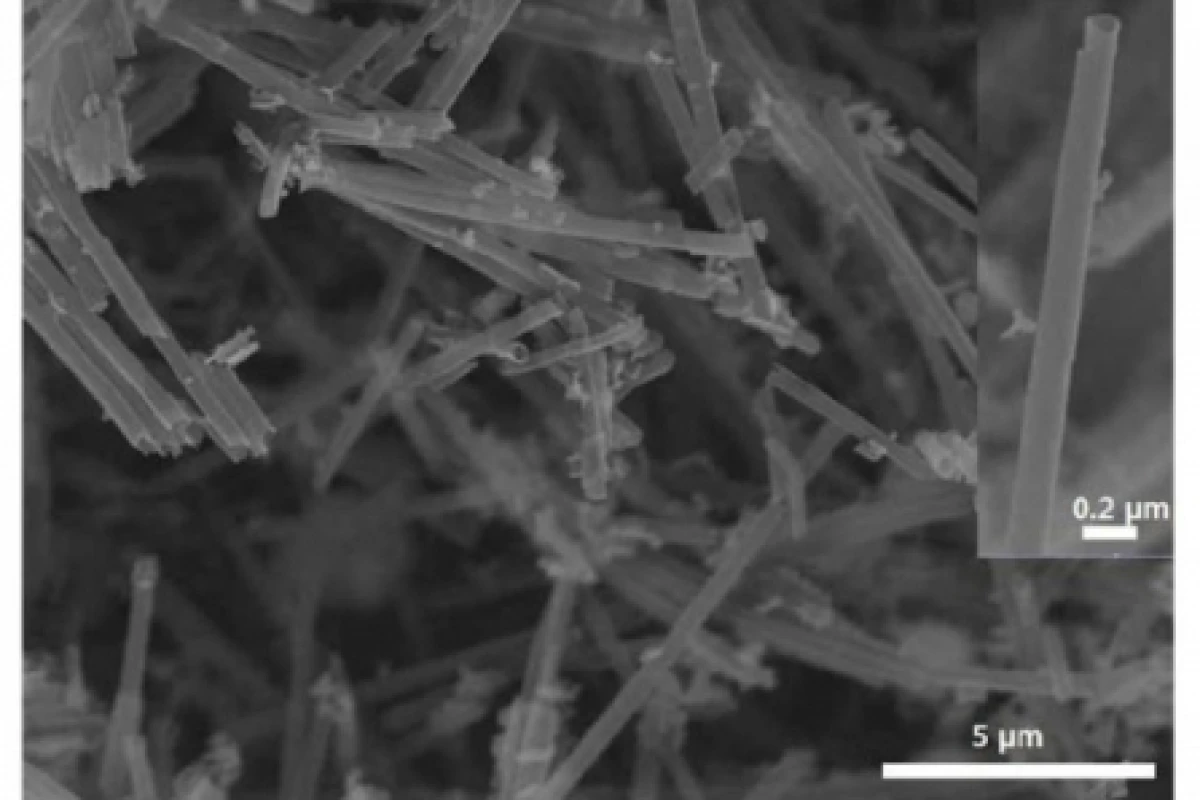 Silicon nanotubes after ultrasonic treatment - inset is an expanded image of a single nanotube