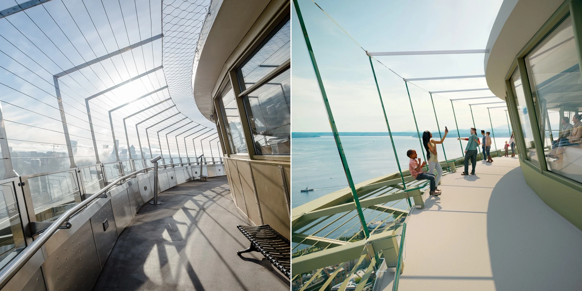 Built in 1962, the 605-ft-tall (185 m) Space Needle has become a defining figure of Seattle’s skyline
