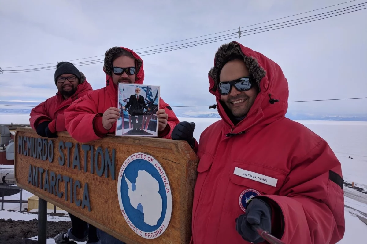 This selfie of NASA engineers Mark Sinkiat, Peter Fetterer and Salem El-nimri holding up a picture of Vint Cerf, who who helped develop DTN technology, was sent to the ISS on November 20