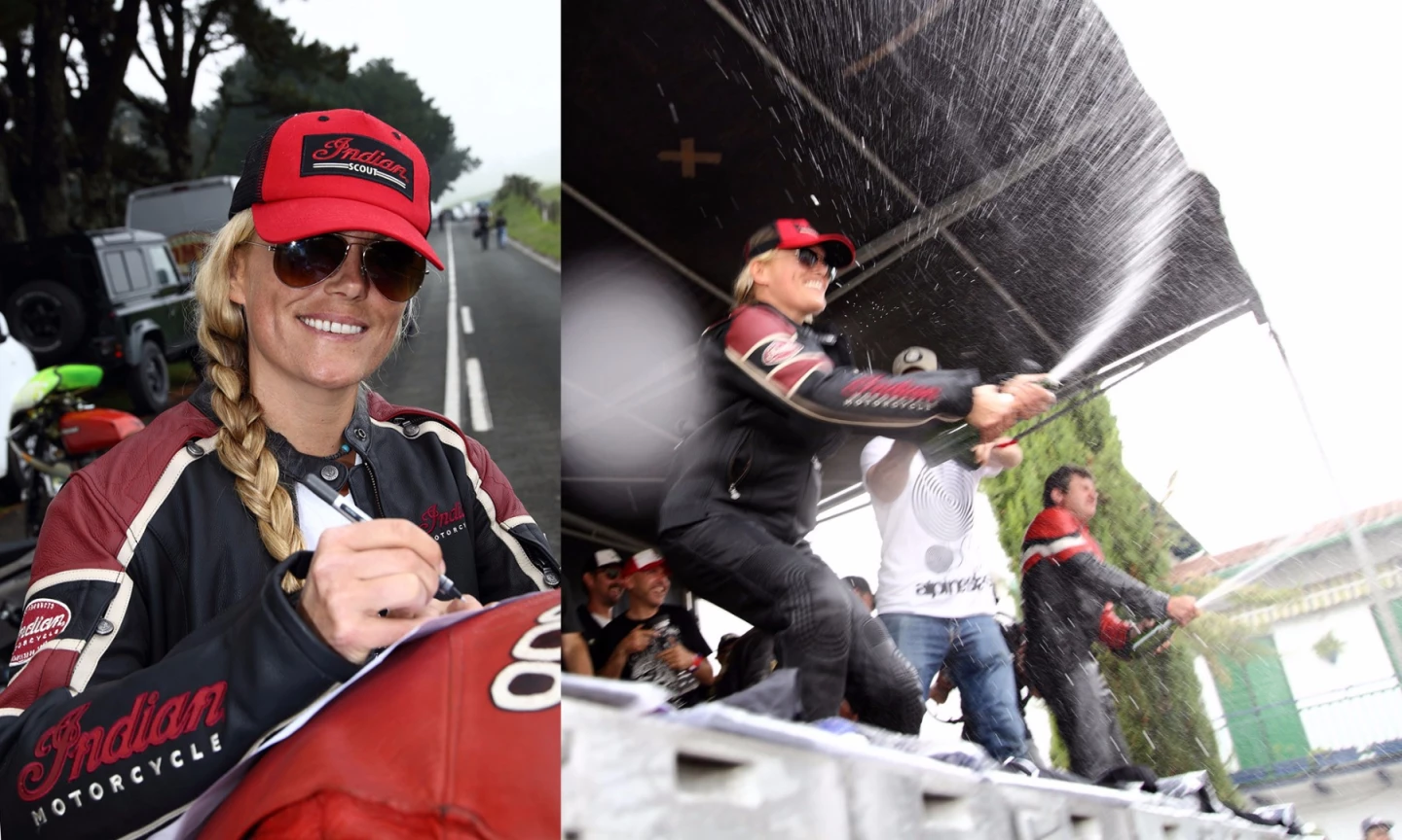 Former Grand Prix rider Katja Poensgen signed to ride with Indian on June 10, 2017. Judging by the response from the crowds at her first two outings, her services will be retained.