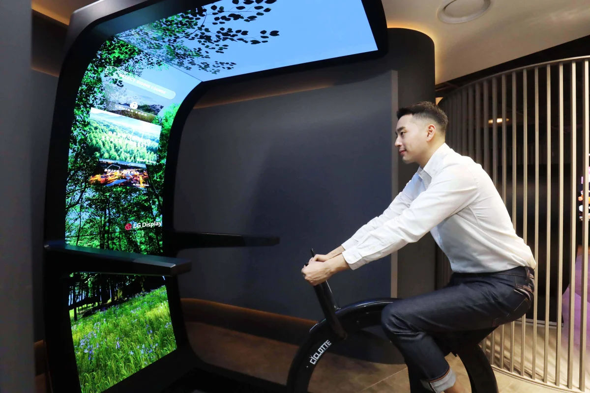 Tv Screen Ride LG Display rides out immersive exercise bike and comfy recliner concepts
