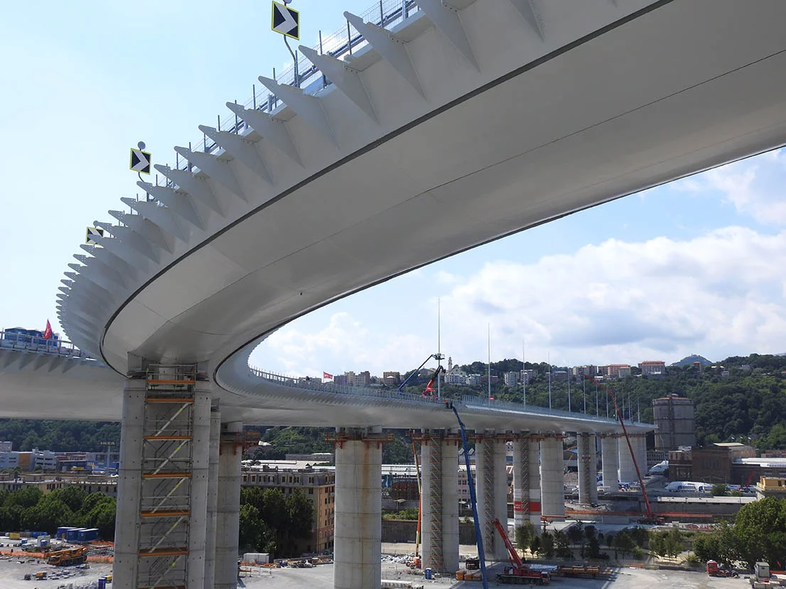 The Genova San Giorgio Bridge is supported by 18 reinforced concrete piles