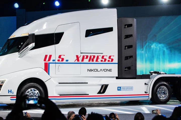 The Nikola One hydrogen fuel cell truck was revealed at the brand's event in Salt Lake City on December 1