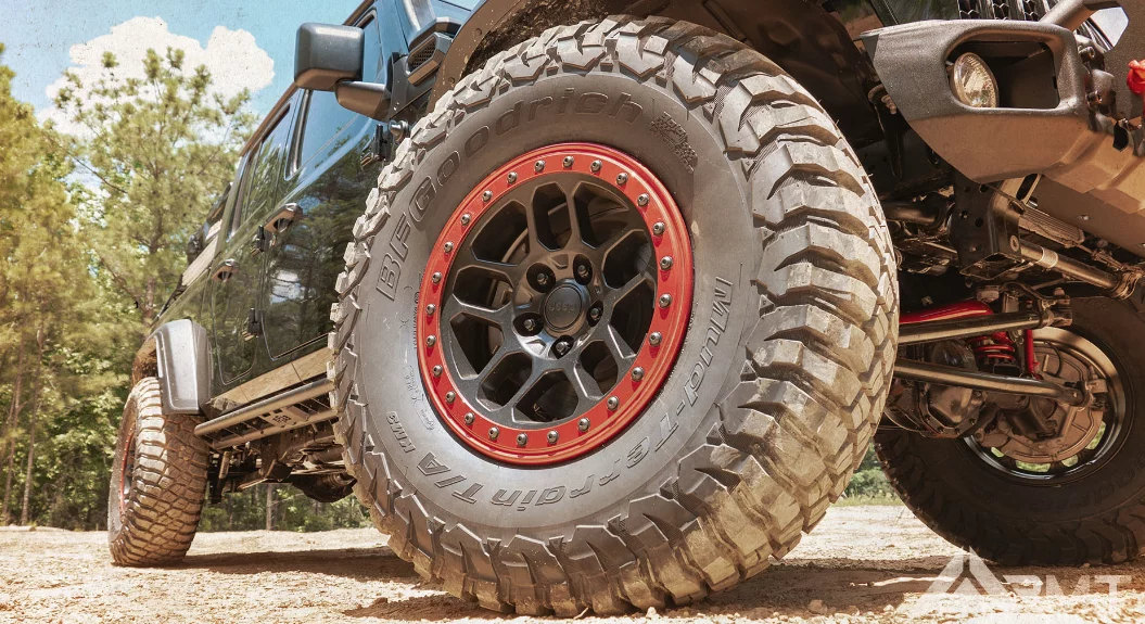 Suspension upgrades on the RMT Overland Gladiator include bead-lock-ready wheels, BFGoodrich K3 tires, and a 3.5-inch lift