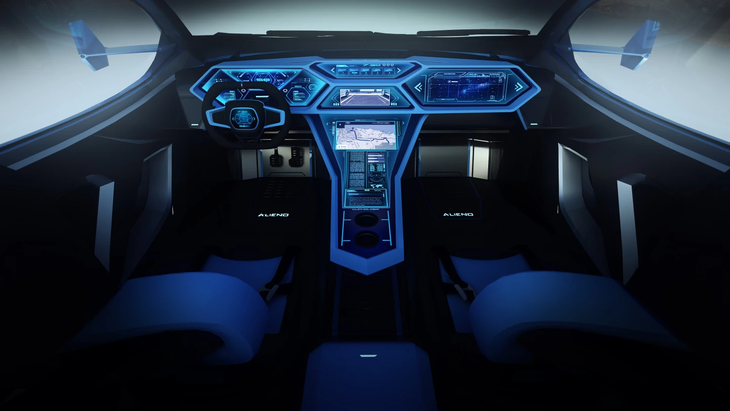 Touchscreens everywhere, along with glowing sci-fi LED lighting