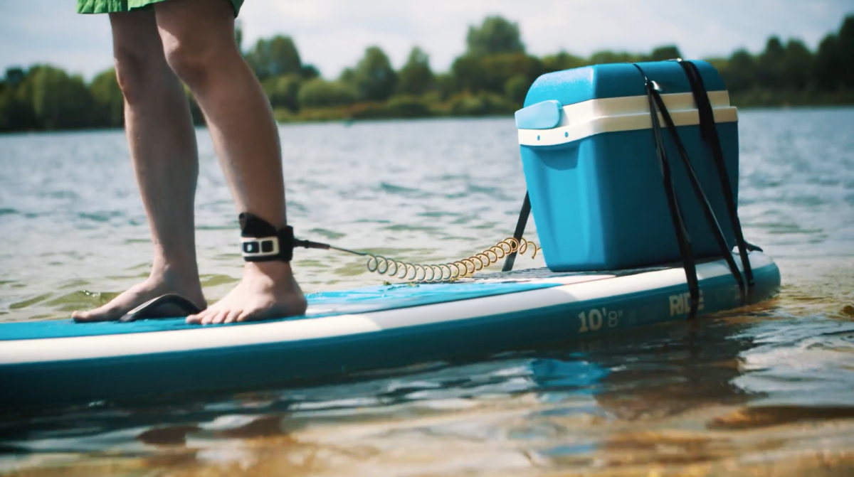 Securing the ever-important cooler to a paddleboard