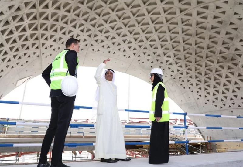 The structural steelwork of the Bee'ah headquarters has been installed, along with the building's centerpiece concrete dome