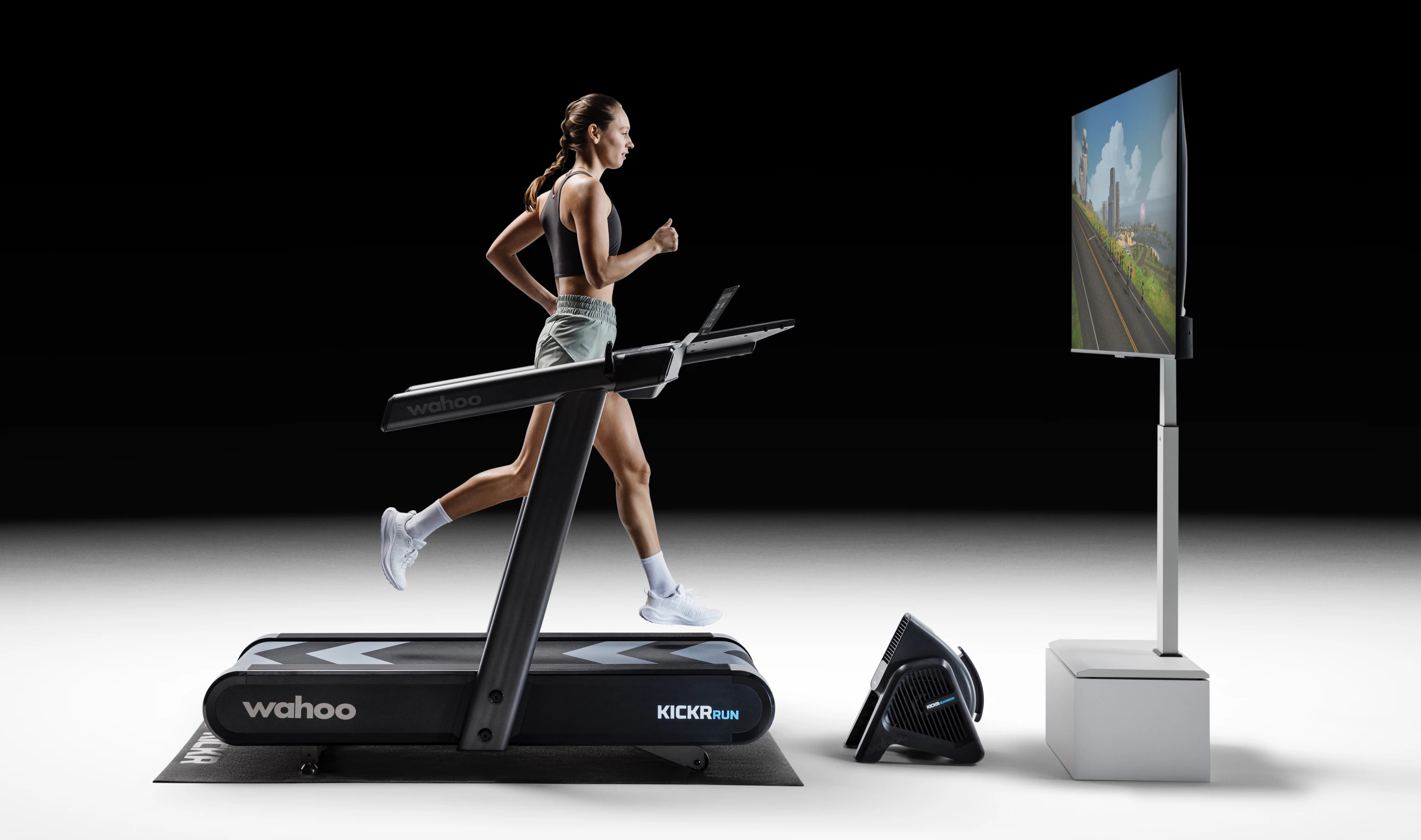 Wahoo's Kickr Run treadmill adjusts its belt speed to match that of its user – it's also compatible with online training platforms such as Zwift Run