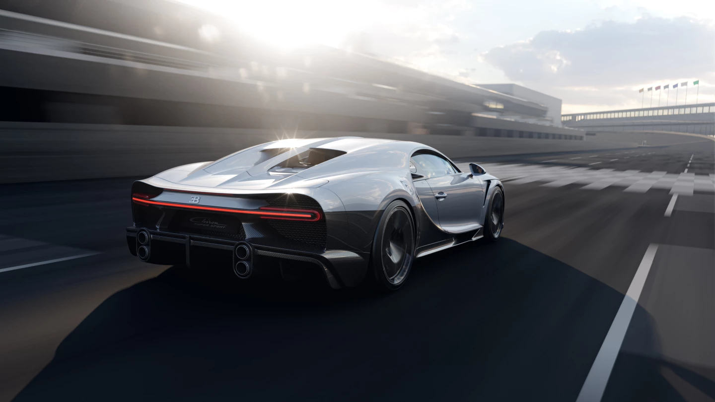 The vertical quad exhaust is one of the most visually defining features separating Chiron Super Sport from Chiron