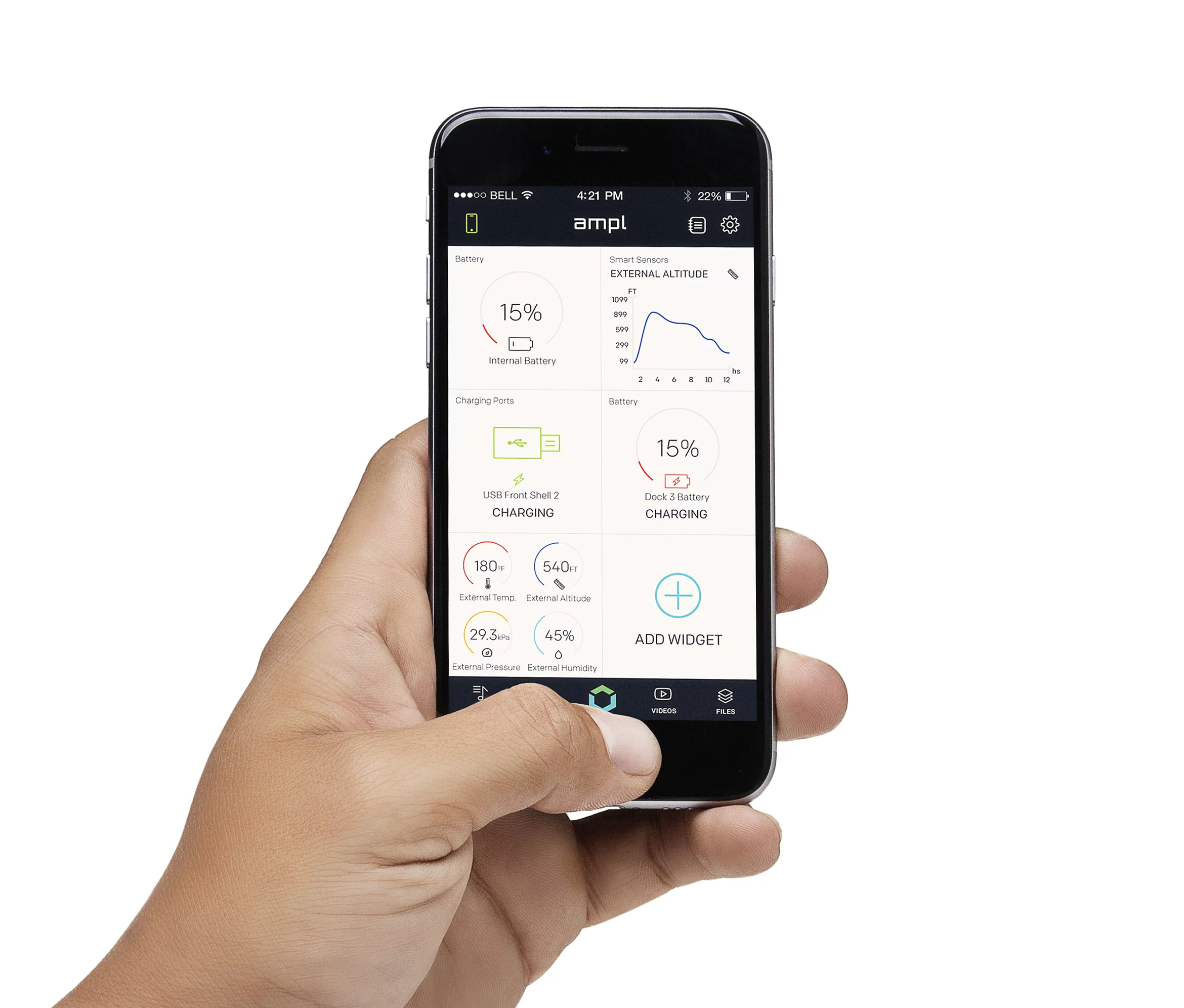 The AMPL Smartbag app provides a look into charging status and other pack information