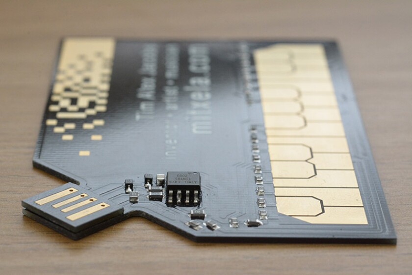 The assembled StyloCard with doubled-up USB plug and soldered electronics