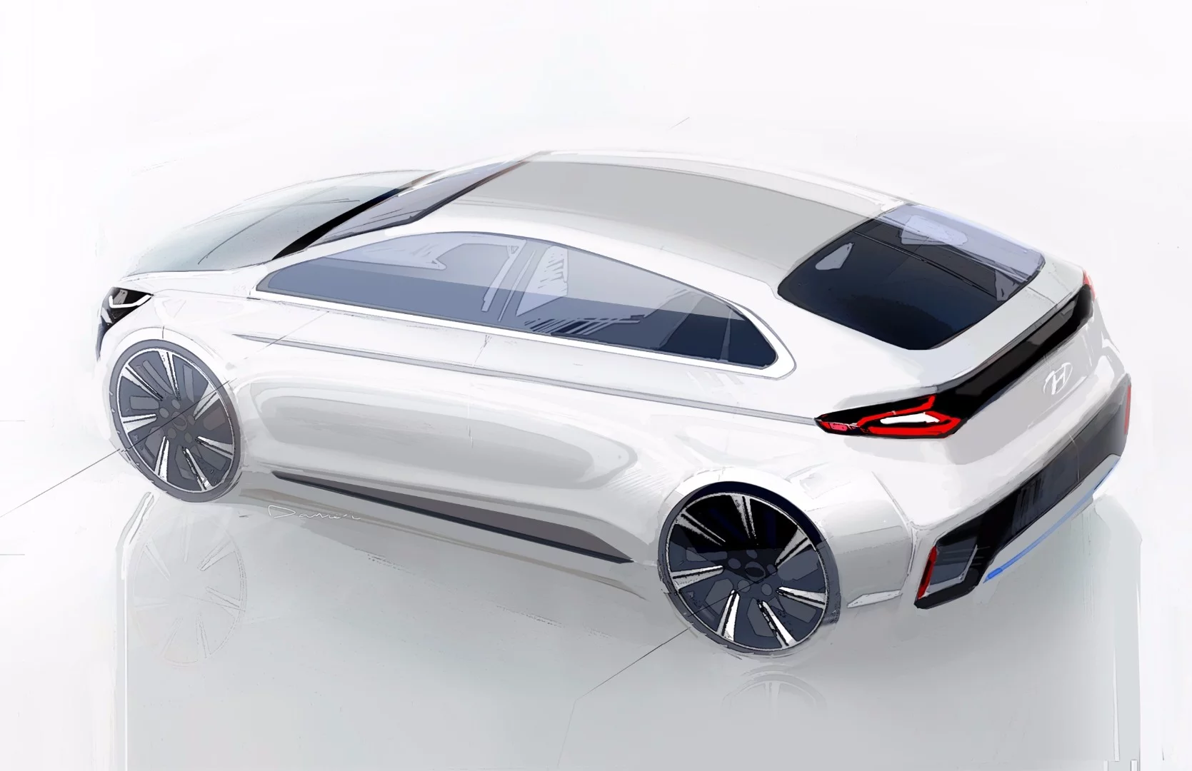 This rendering teased the hatchback styling for the IONIQ