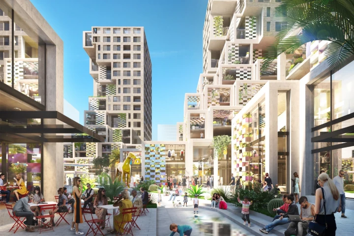 Pixel's seven towers will be arranged around a pedestrianized plaza