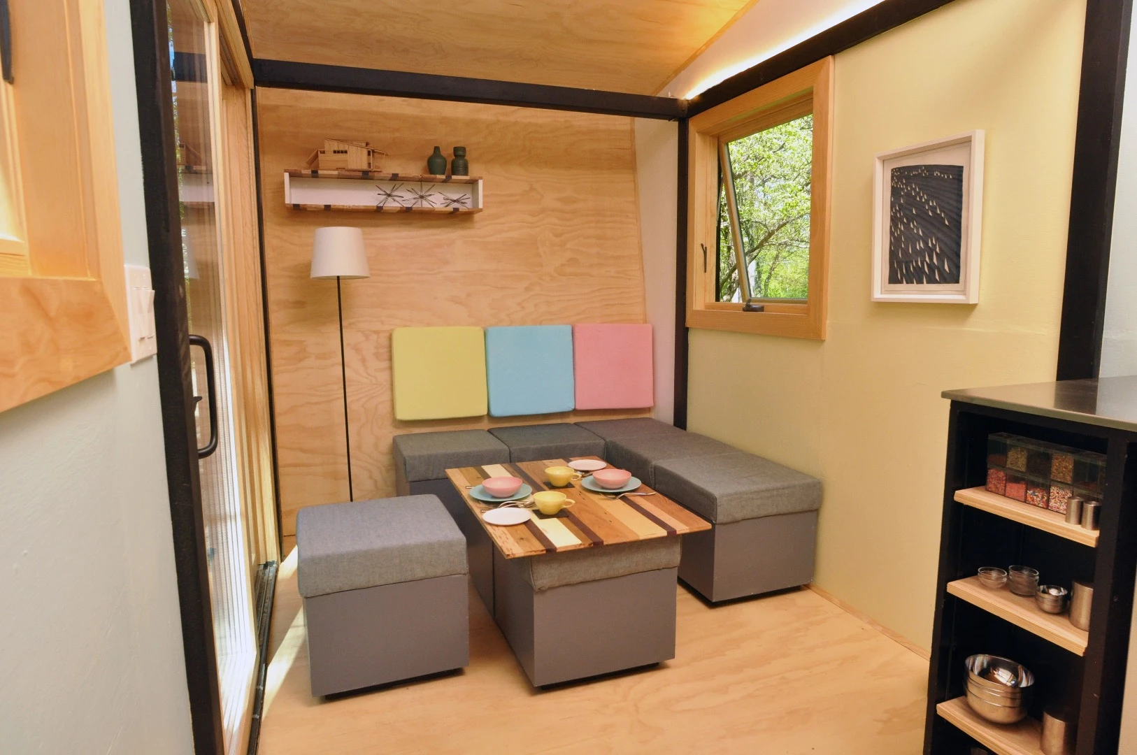 The rearrangeable storage cubes, in the main living area