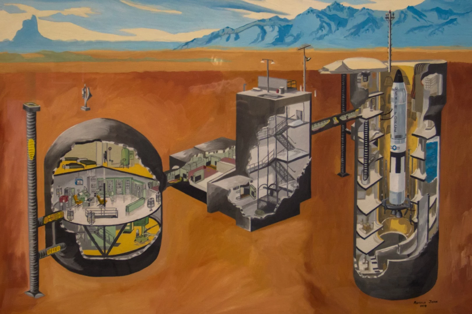 This color illustration shows how the entire launch facility was buried underground for protection against a nuclear strike