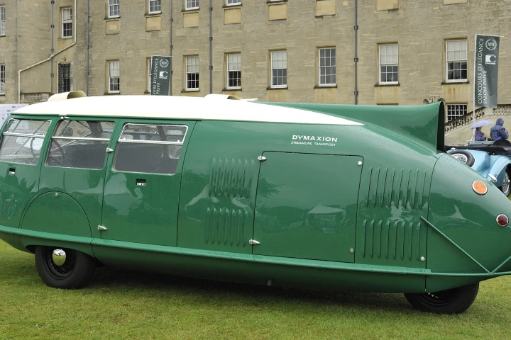 The aerodynamically efficient Dymaxion car could transport 11 passengers and returned 36 mpg from a V8 in 1933.