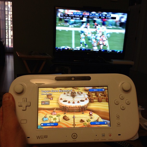 The Wii U's GamePad's screen may not be ideal for showing off the latest blockbusters, but for casual gaming while the big game's on TV, it's fine (Photo: David Fulmer)