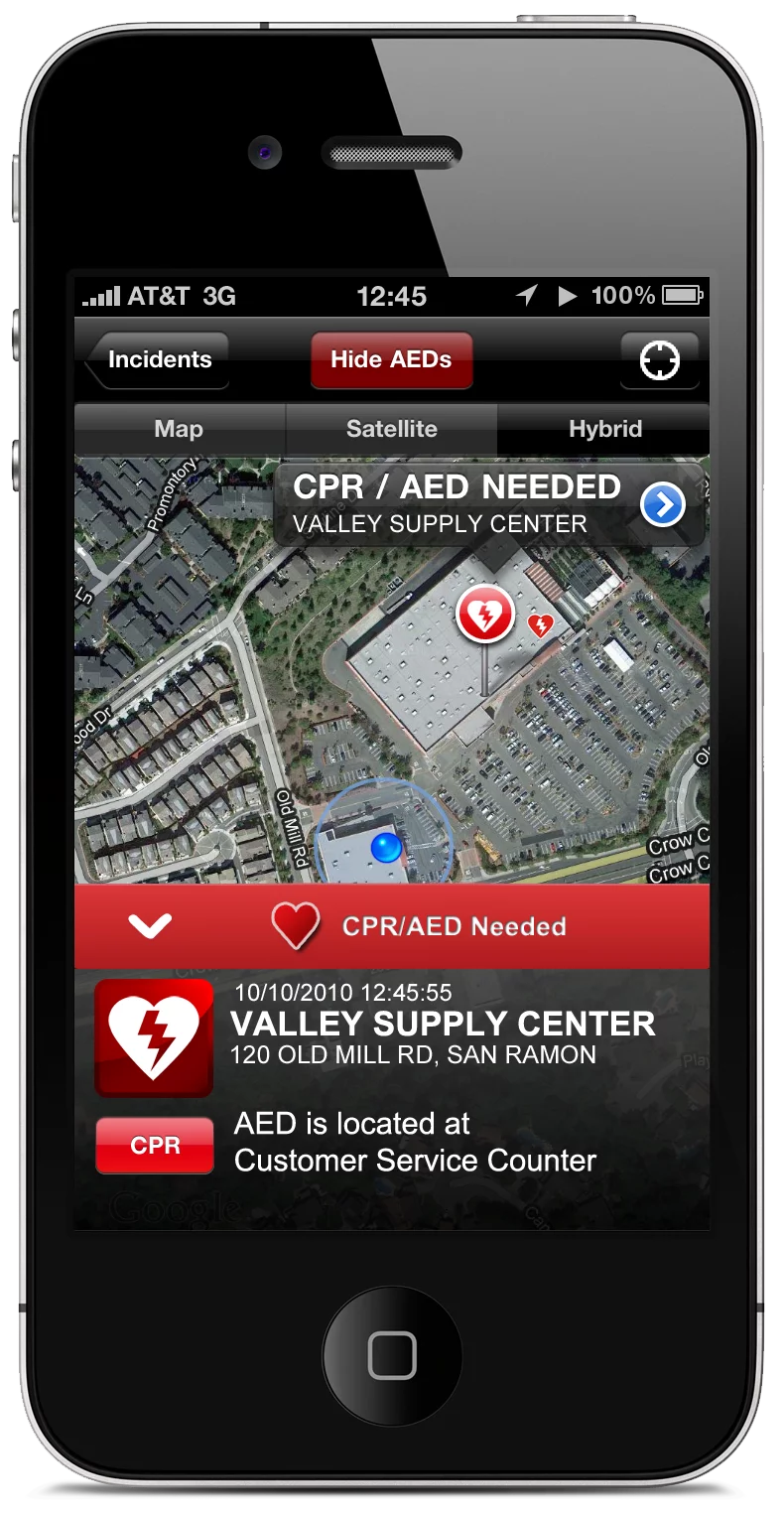 A new location-aware iPhone app has been developed that notifies registered users within the 155 square mile San Ramon Valley when their skills are needed to save lives