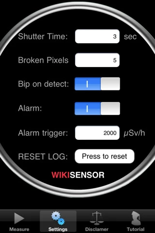 WikiSensor app settings