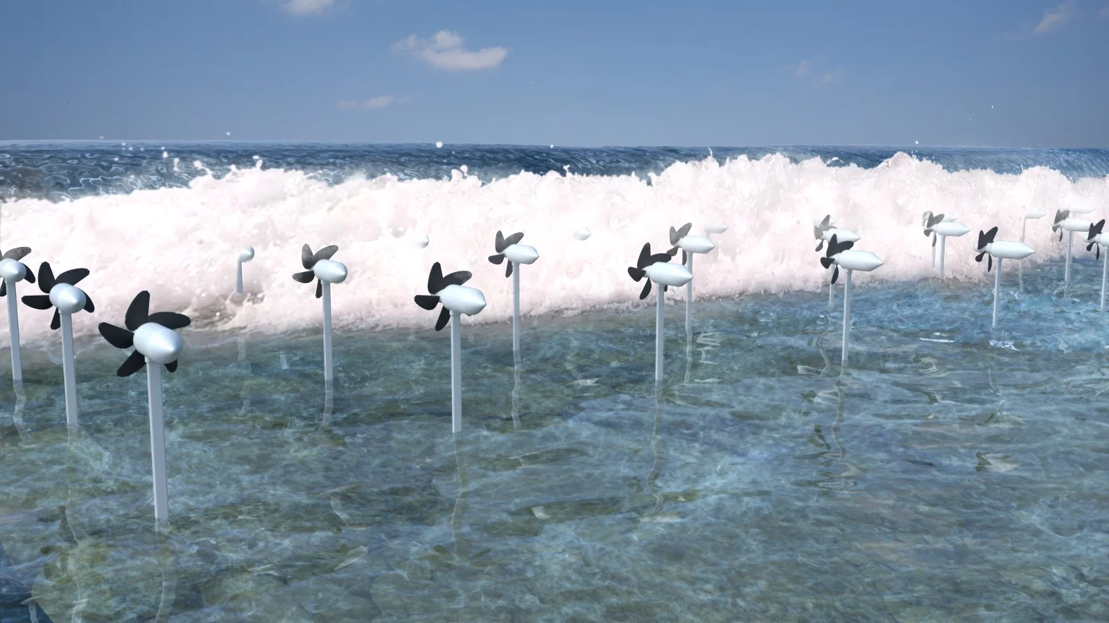 Japanese researchers have outlined a system of turbines that would harvest wave energy, while also protecting shorelines from erosion