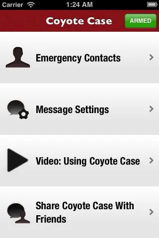 A screenshot of the Coyote Case's app