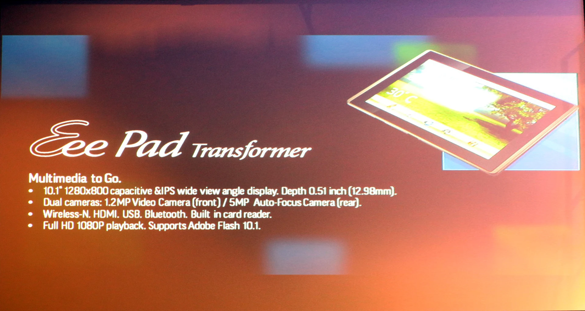ASUS Eee Pad Transformer key specs