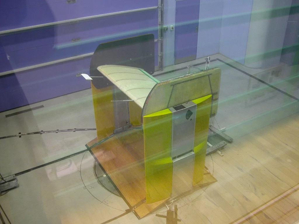 Risoe DTU's wind turbine blade section being tested in a wind tunnel