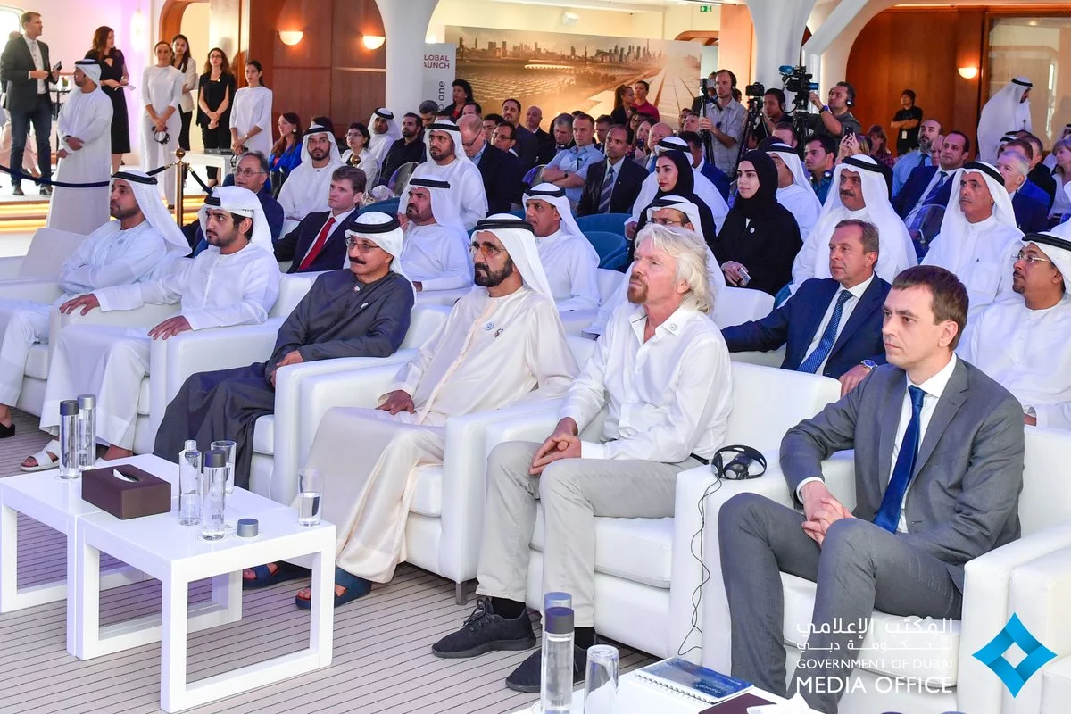 Chairman Richard Branson attends the launch of Virgin Hyperloop One's Cargospeed service in Dubai
