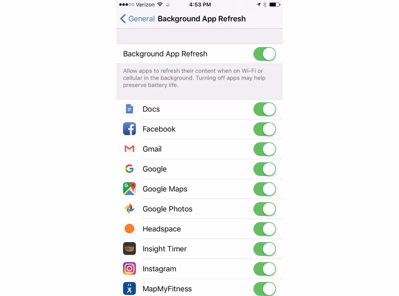 Settings > General > Background App Refresh