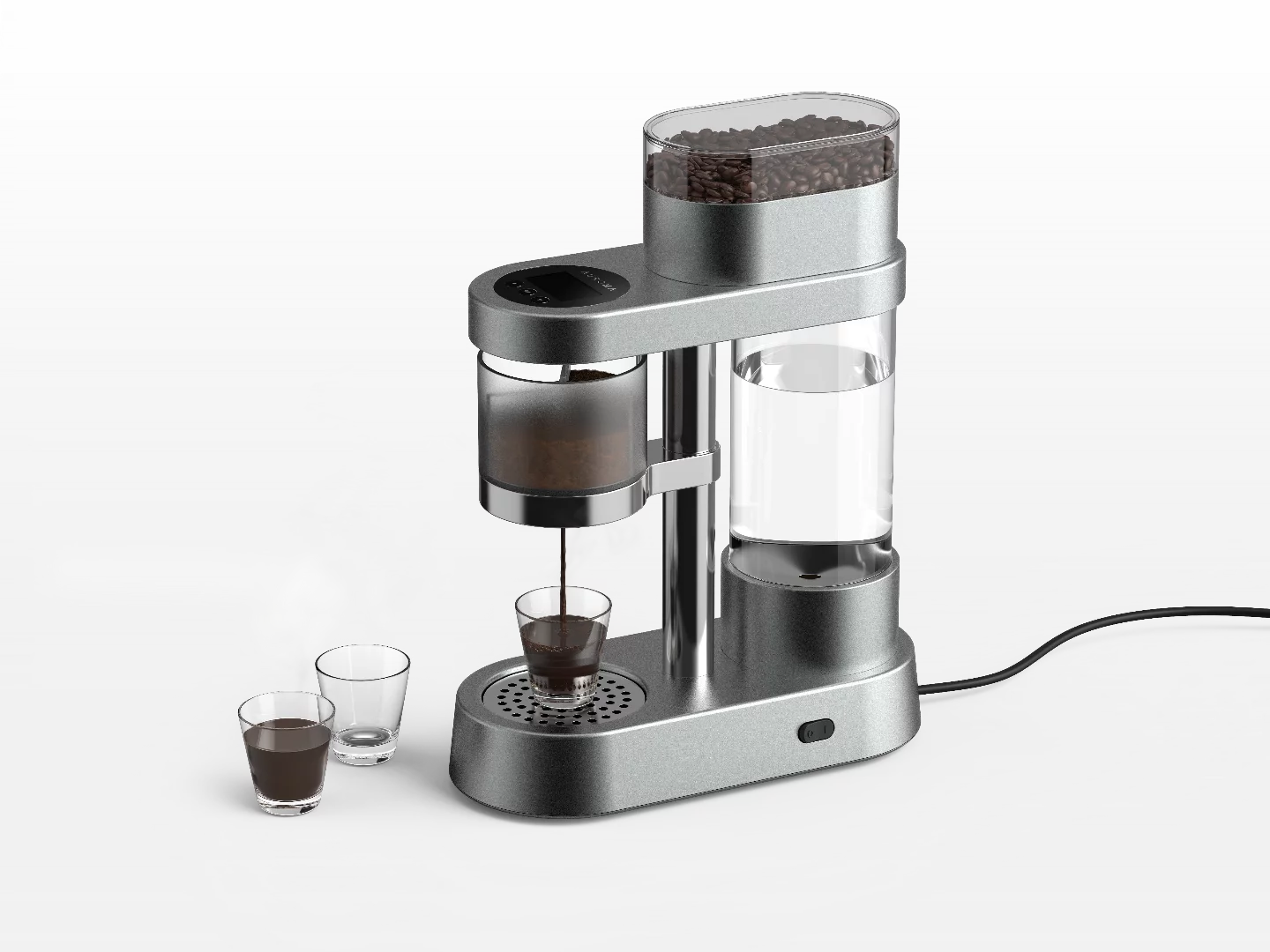 The Auroma One can set up tasting flights of three coffee types in separate shots, or one type with three different settings