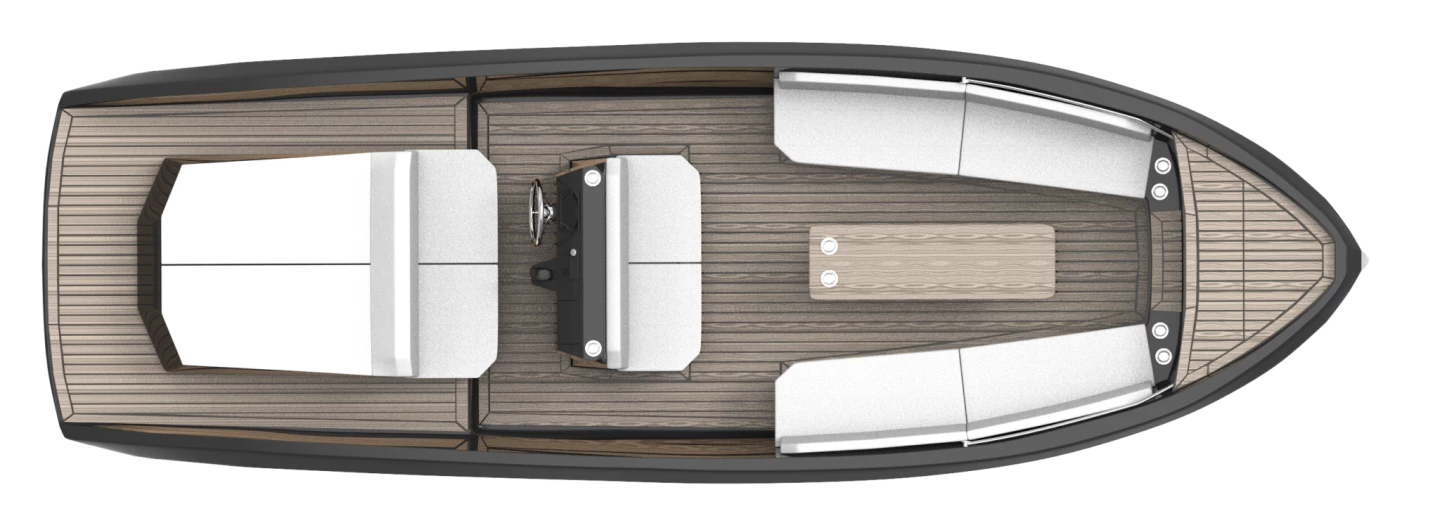The deck layout of the Mana 23 electric day cruiser