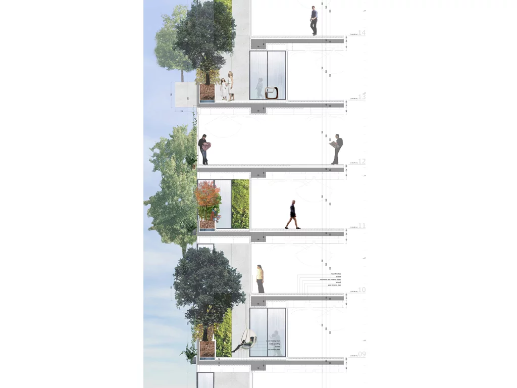 The plants will improve the quality of living for the residents and create a canopy that protects the building from radiation and noise pollution (image from Stefano Boeri)