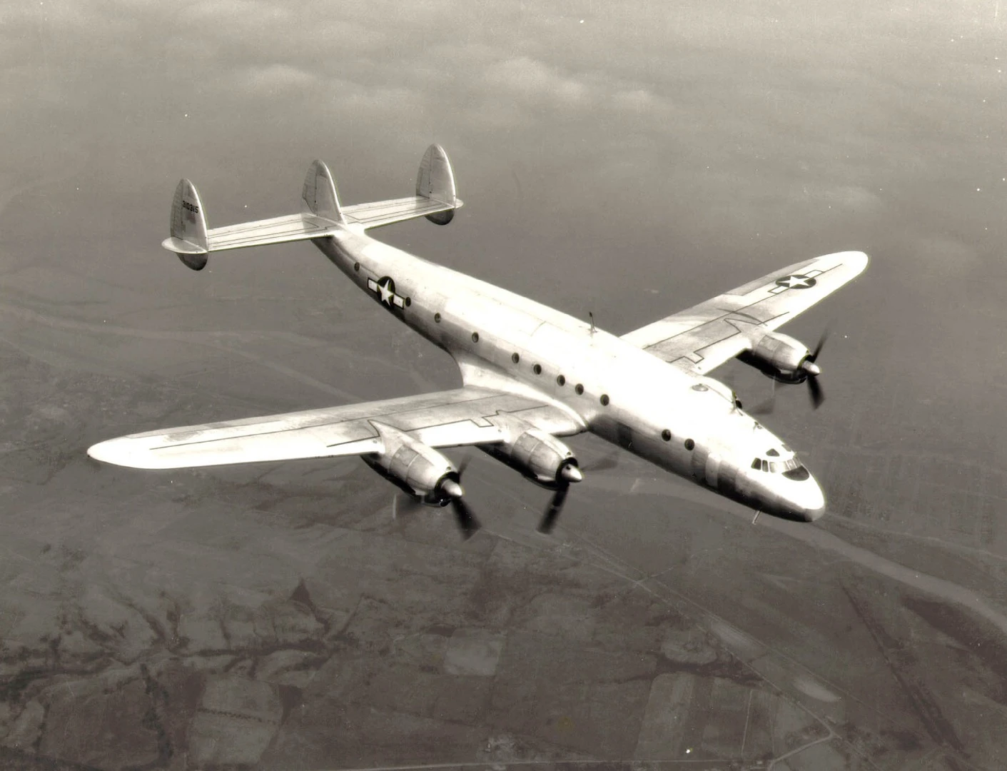 The stunning Constellation, nicknamed Connie for short, was conceived by the Lockheed Corporation in 1939 to exceed the needs of one man: business magnate Howard Hughes. The goal was to build a plane that would, according to then chief research engineer Kelly Johnson "carry more people farther and faster than ever before, and economically enough to broaden the acceptance of flying as an alternative to train, ship and automobile." It was built between 1943 and 1958, but served into the 1990s. It was the first plane to bear the callsign Air Force One, for President Eisenhower. Pictured is the USAF C-69 military version, showing the Constellation's unmistakable triple tail.