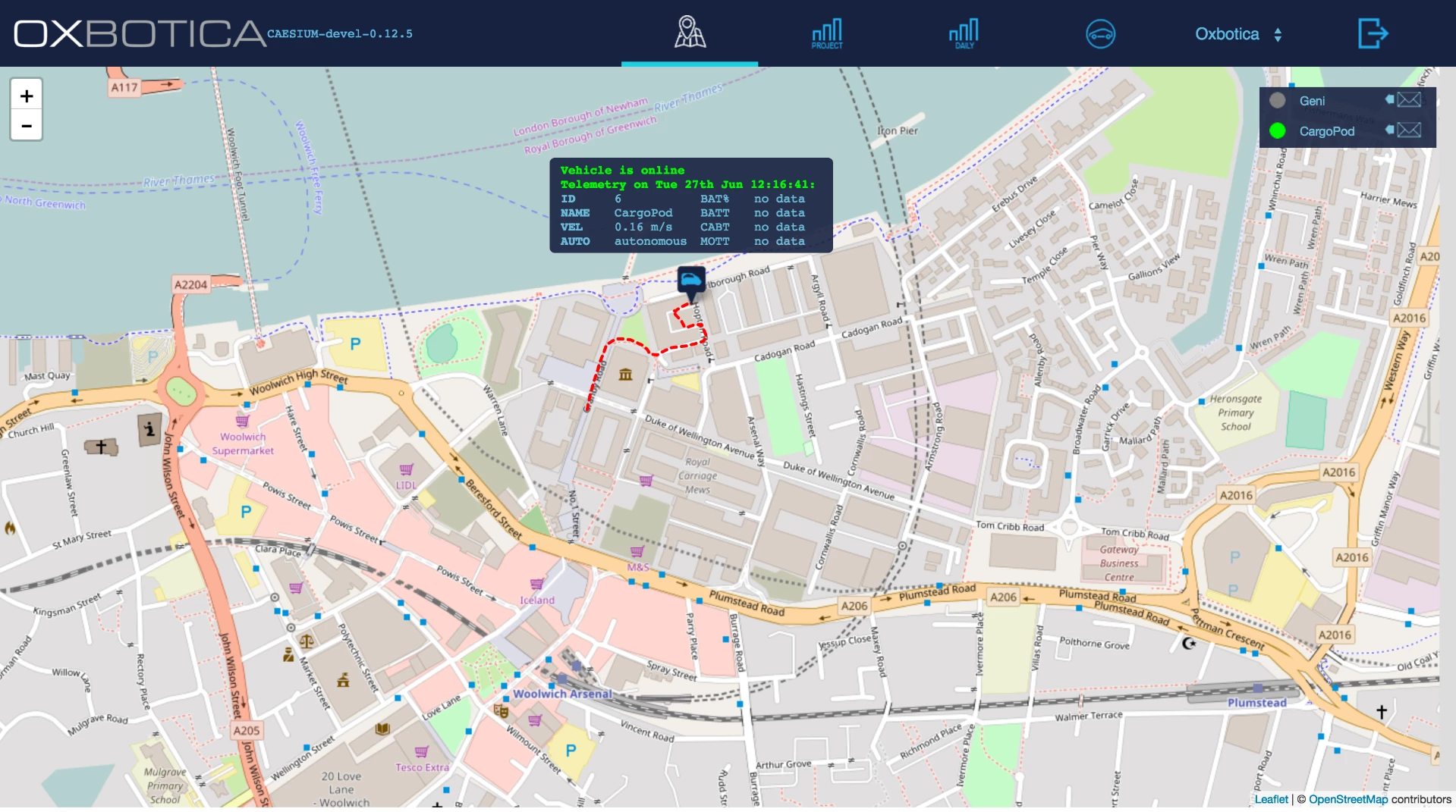 Oxbotica's cloud-based fleet management software is used to schedule the CargoPod deliveries