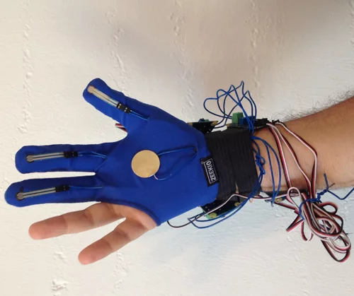 Med Sensation's Glove Tricorder is outfitted with numerous sensors to detect breast cancer and other internal medical problems when placed on different areas of the body