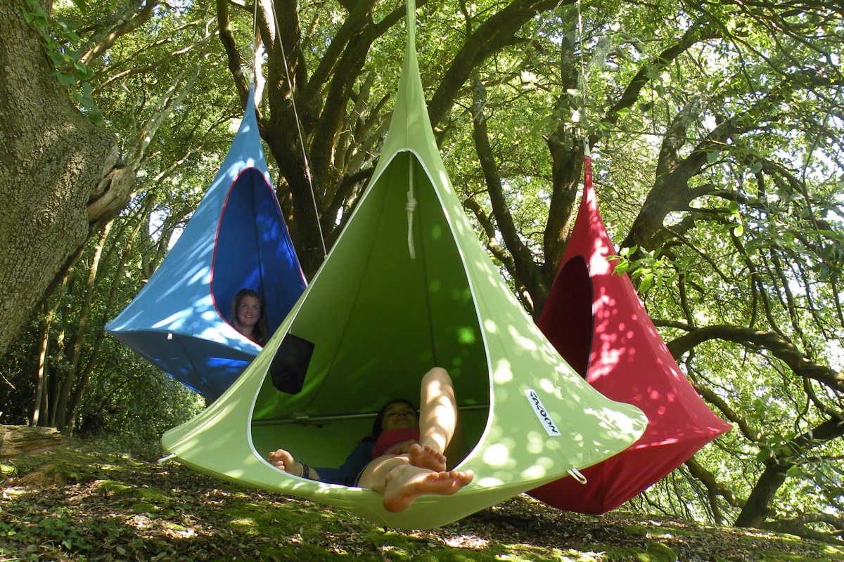 Cacoon is a hanging fabric treehouse designed for adults and children alike