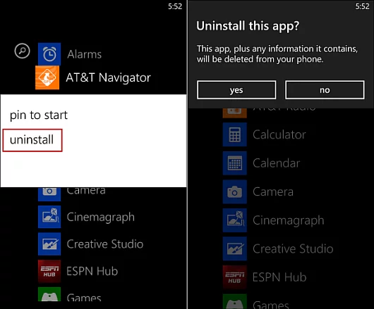 Uninstalling useless apps from Windows Phone allows you to clean it up and save space for more important things