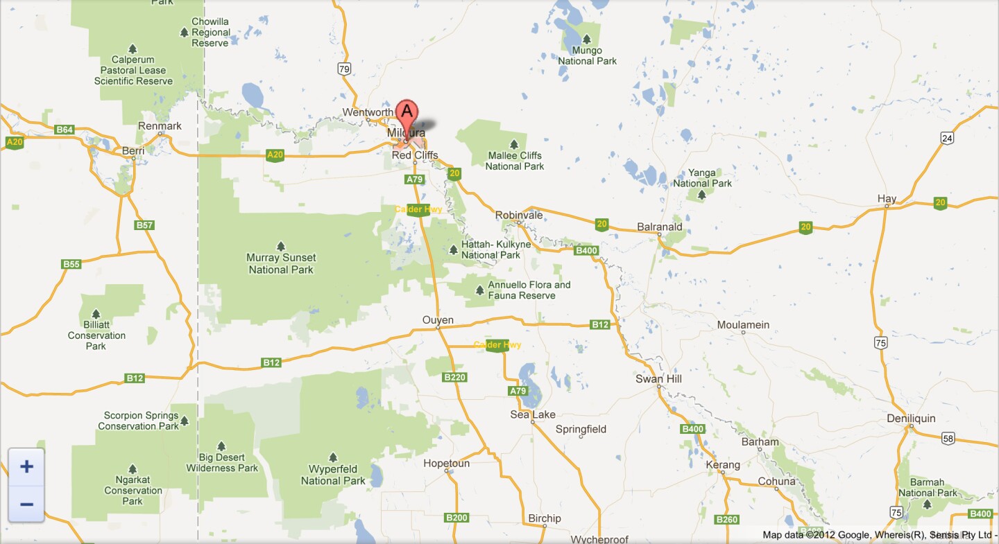 Google Maps shows Mildura in its correct location