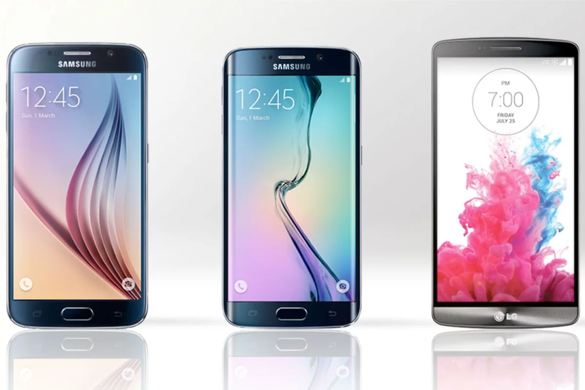 Gizmag compares the features and specs of the Samsung Galaxy S6 (left), Galaxy S6 edge (middle) and LG G3