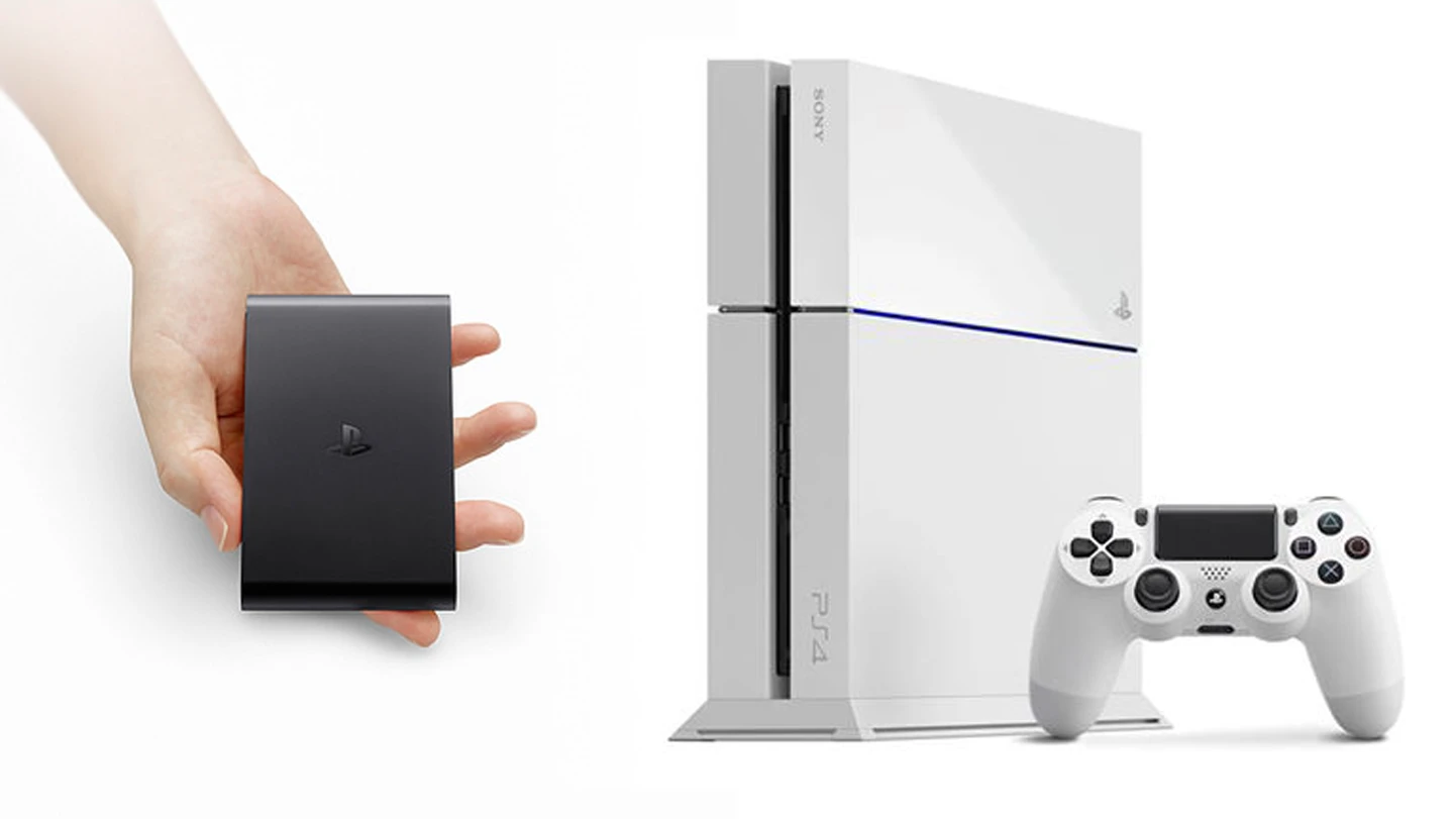 Sony's PlayStation TV and white PlayStation 4