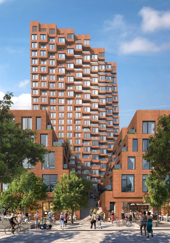 Building A is part of a larger development called Mission Rock, which will turn 28 acres (11 hectares) of windswept asphalt and parking lot into a new neighborhood