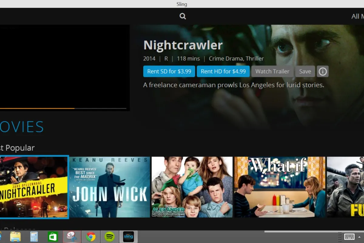Sling streams various TV channels live and offers a selection of movies on demand