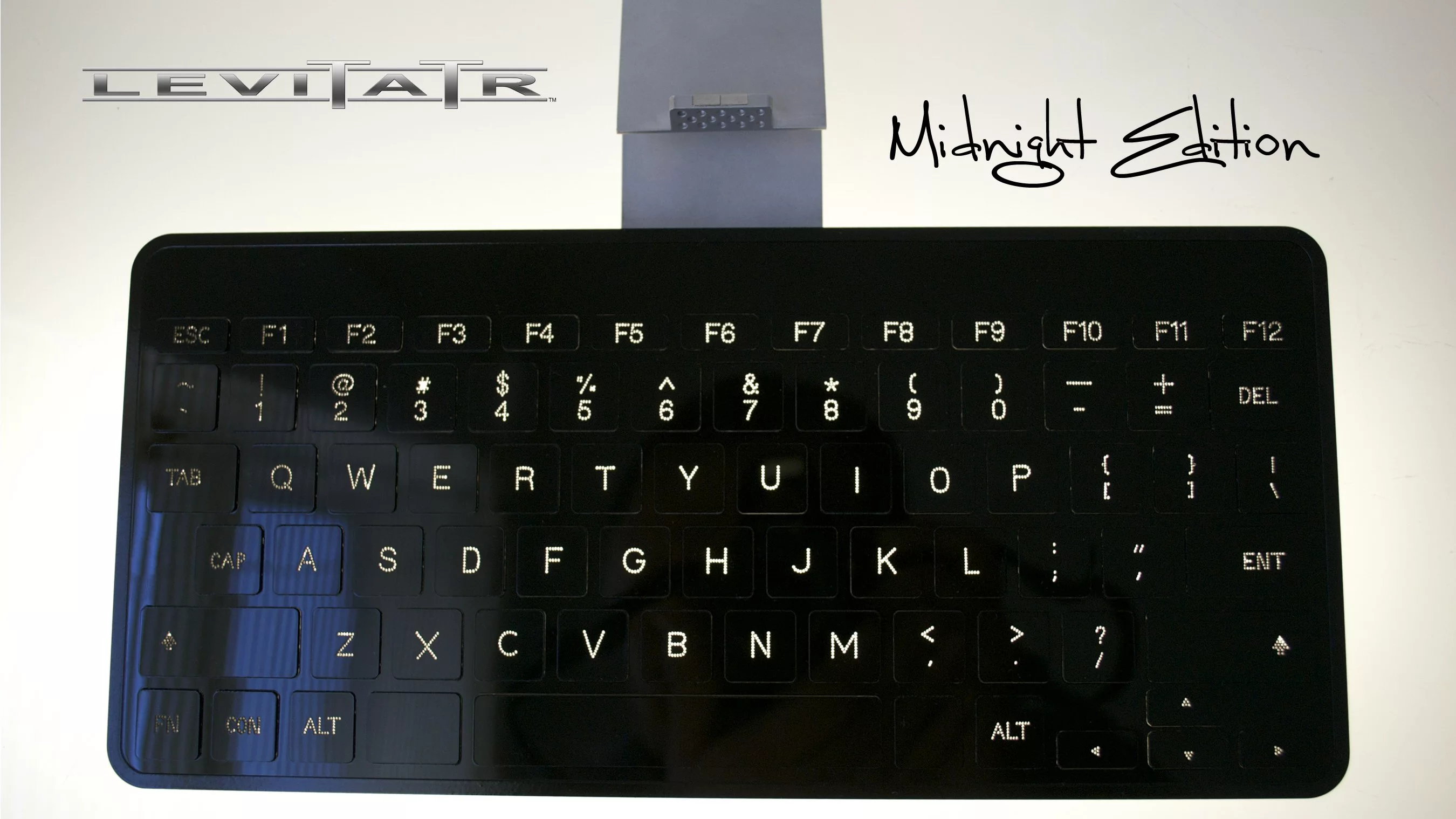 The Levitatr Bluetooth keyboard features LED-illuminated chiclet keys that rise up from the body when activated and lower again when not in use
