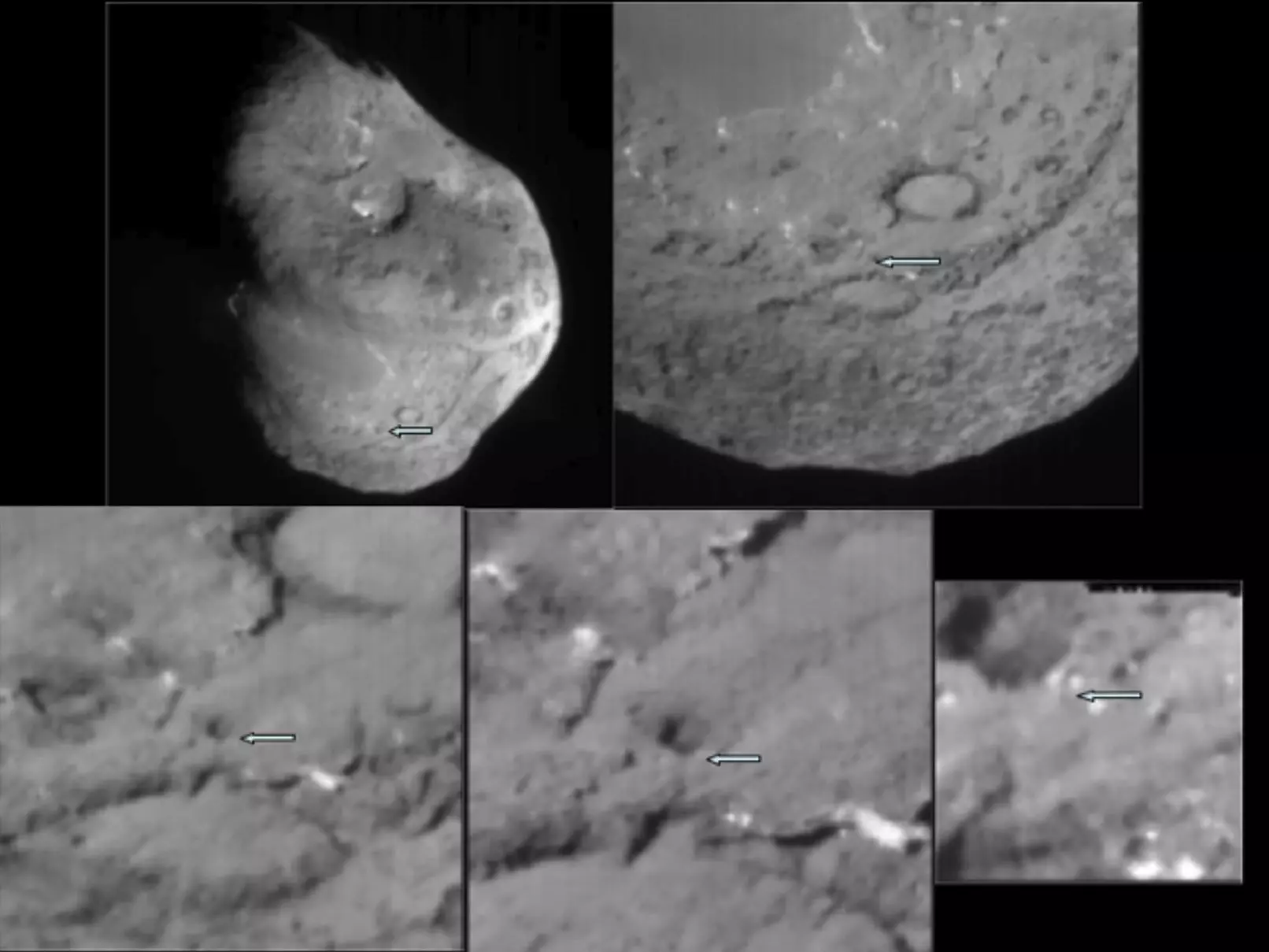 A series of images showing the area where NASA's Deep Impact probe collided with the surface of comet Tempel 1 in 2005 (Credit: NASA)