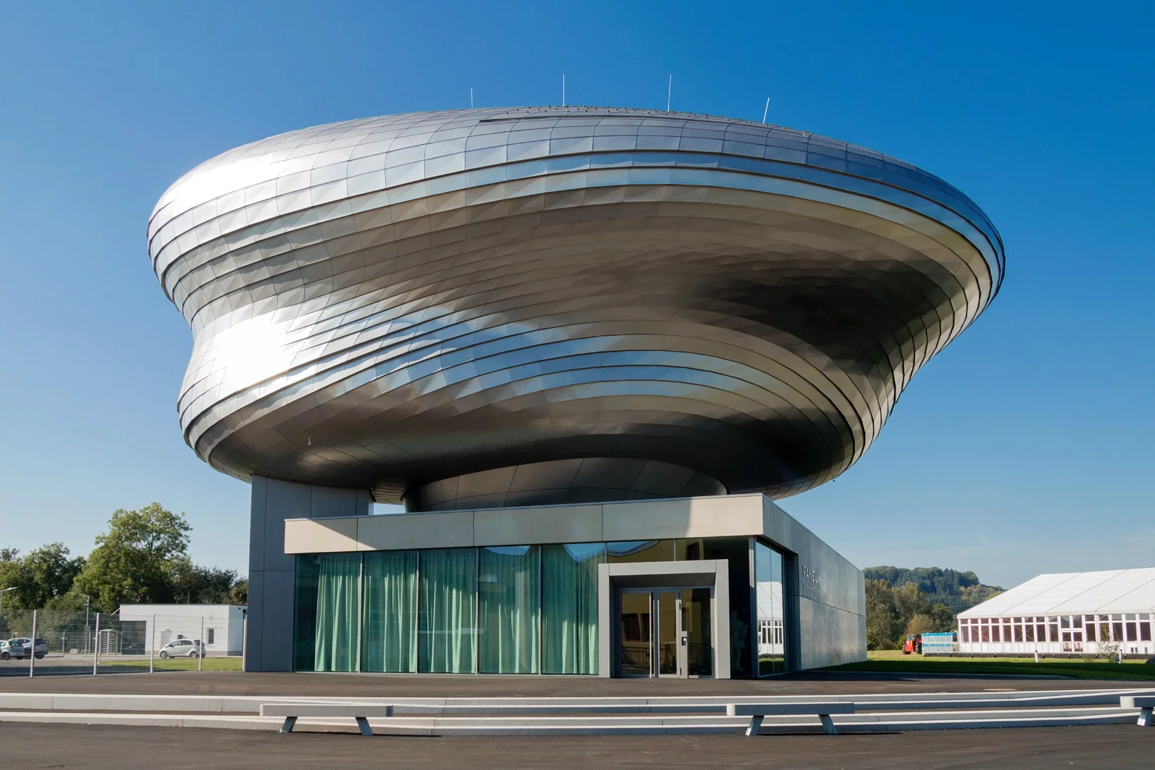 "Wunderkammer des Brotes" exhibition area is the interesting-looking bit of the building and comprises a wooden structure clad in stainless steel
