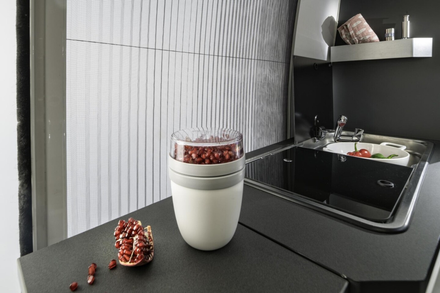 At the kitchen in the Adria Twin Supreme camper van