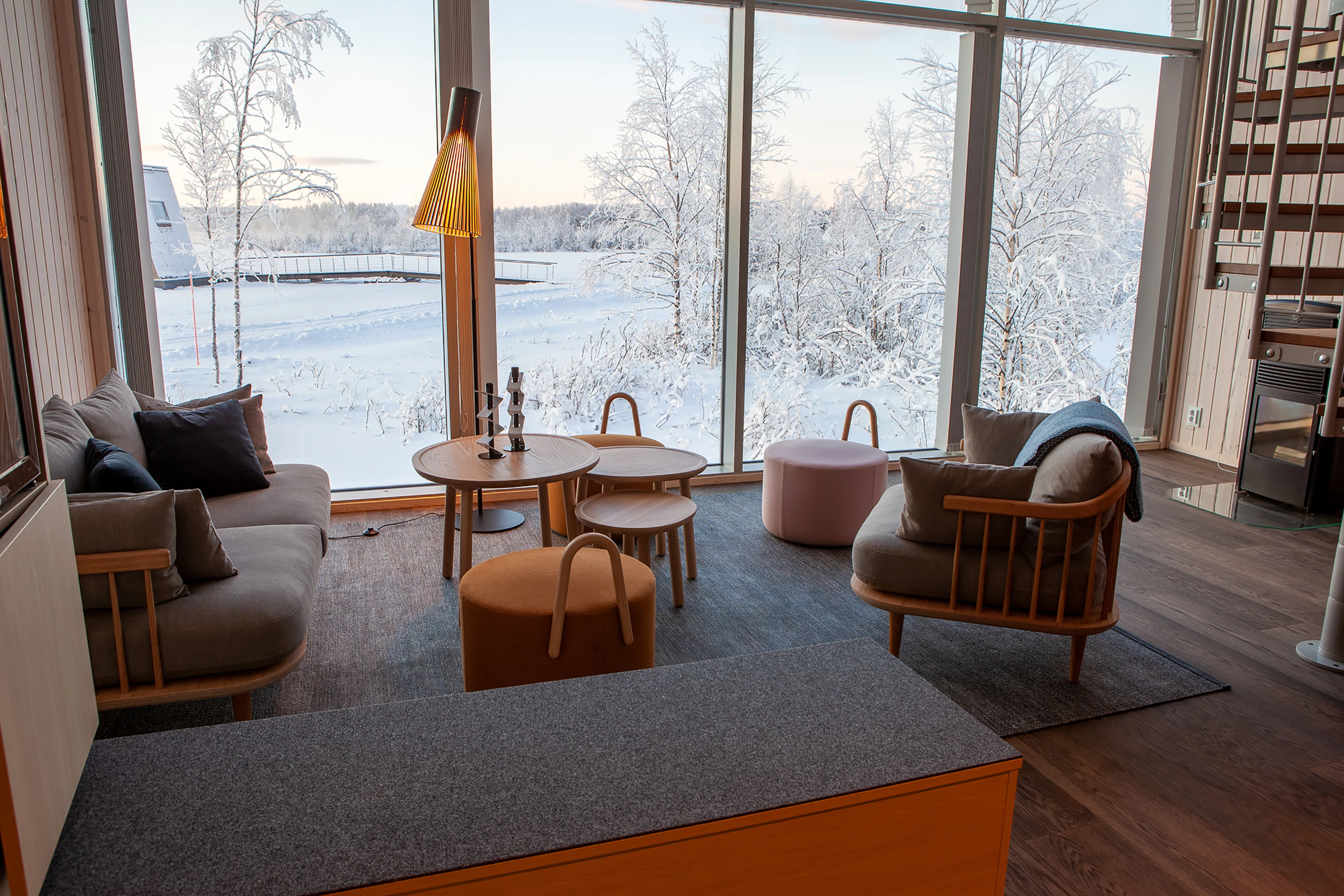 The Arctic Bath's accommodation comes in the form of a dozen nearby cabins, six of which float