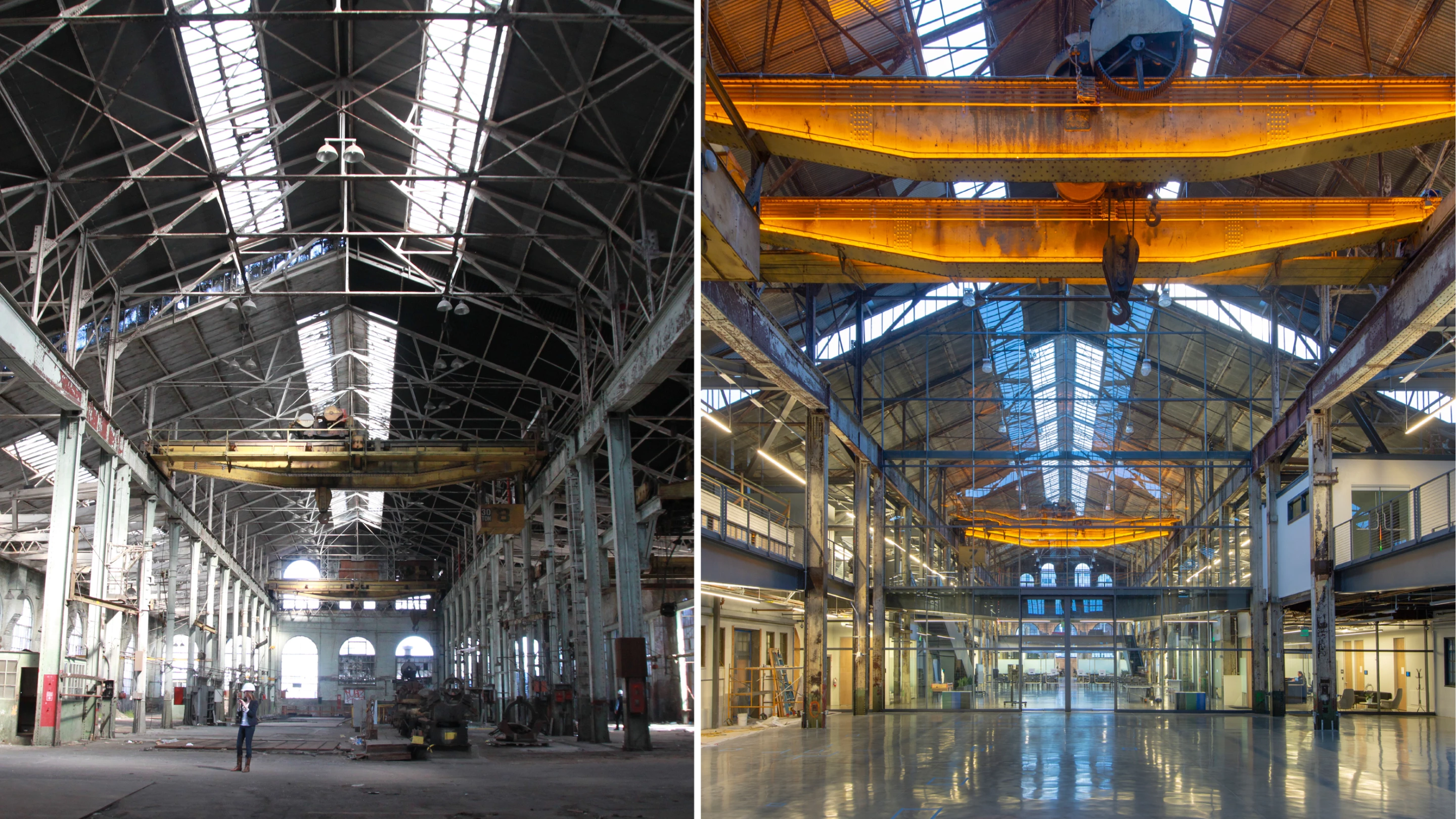 An Historic Shipyard Reincarnation involved the transformation of six shipyard buildings built between 1885 and 1941 into a work place for burgeoning tech firms